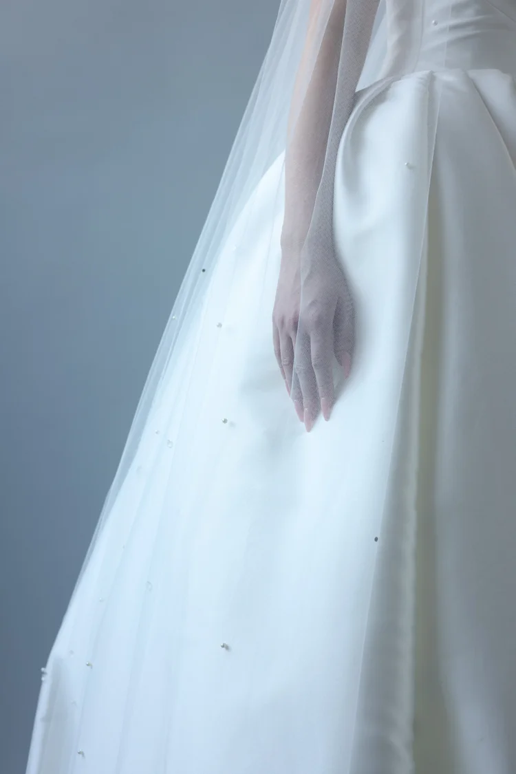 Beaded crystal and pearl scatter cathedral Cockles & Belles bridal